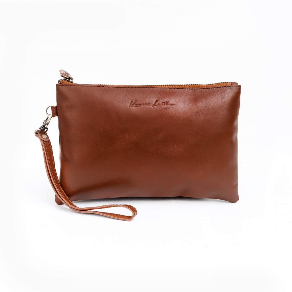 Kenes Leather Clutch Tas Tangan Pouch Unisex Kulit Asli SIMPLE Pullup - Free Gravir Nama