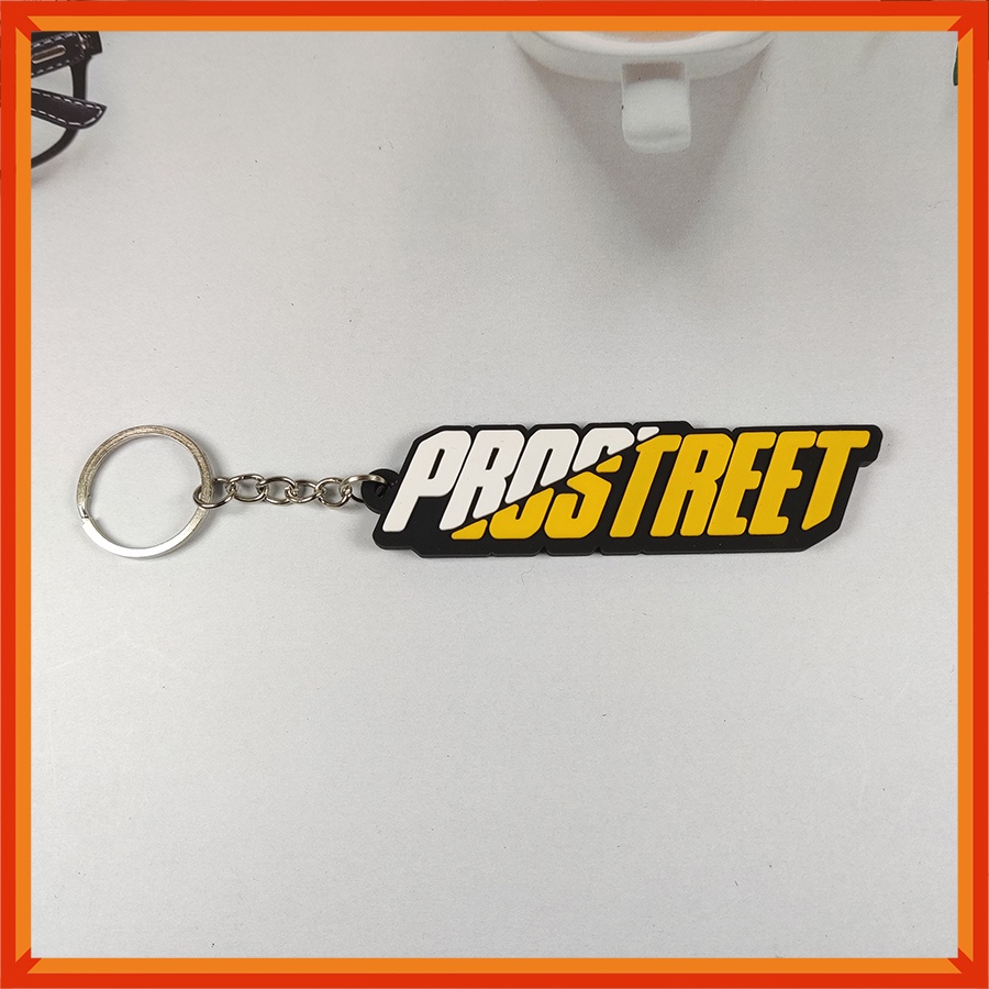 [BAYAR DITEMPAT] Gantungan Kunci karet Unik Motif Pro Street | Rubber keychain Prostreet | bandul Kunci Premium-Putih - Kuning