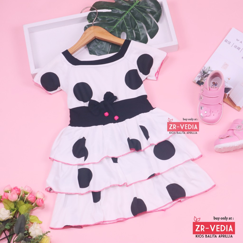 Dress Nayla uk 1-2 Tahun / Dres Lengan Balita Anak Perempuan Motif Girl Kids Baju Pesta Harian Murah