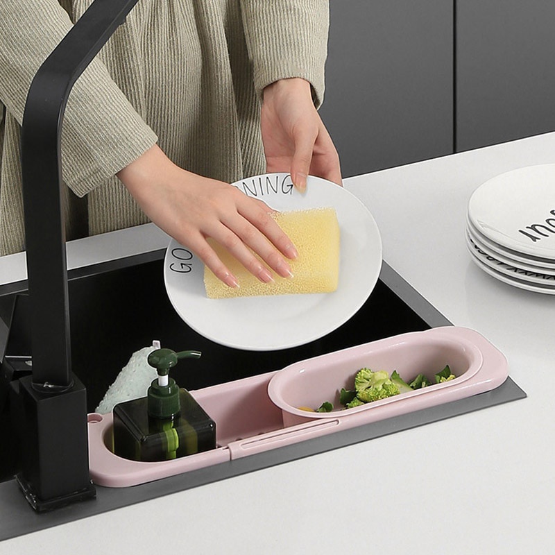 Telescopic Sink Rack Kitchen Sinks Organizer Soap Sponge Holder Adjustable Sinks Drainer Rack Storage Basket Kitchen Accessories