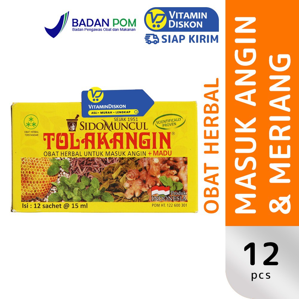 Sidomuncul Tolak Angin Cair 1 Box (12 Pc) | Obat Herbal Masuk Angin, Mual, Pusing, Flu Dan Meriang