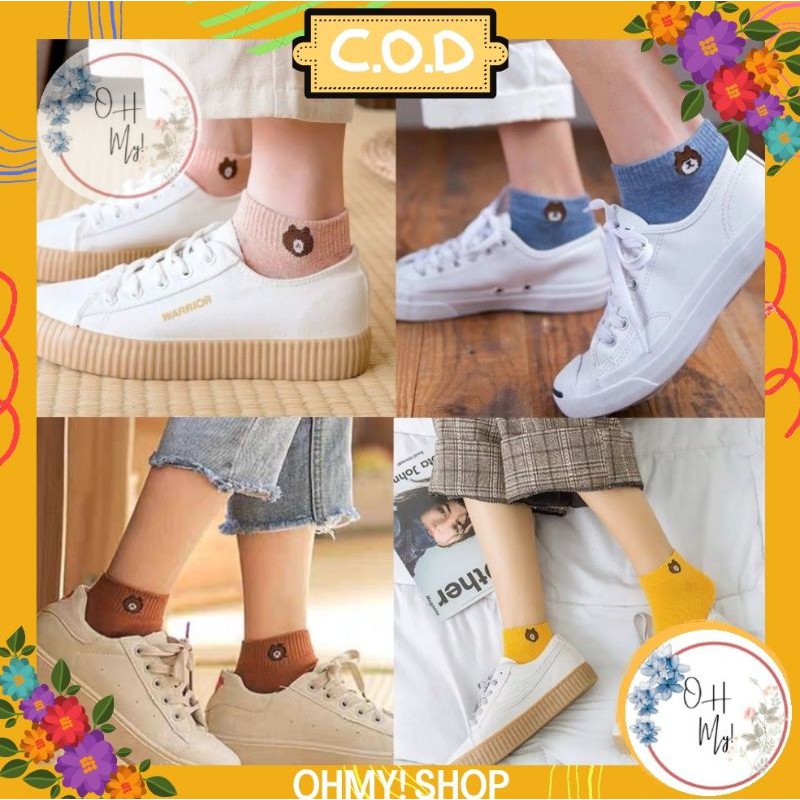 [ COD ] KAOS KAKI BROWN FASHION WANITA - KAOS KAKI ANKLE MOTIF BERUANG LUCU / KAOS KAKI PENDEK CEWEK-2