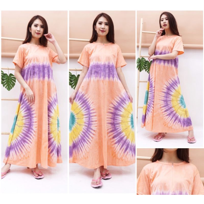 Daster Panjang Semata Kaki DALILA   bahan kaos 30s Resleting Depan Busui Bumil Lengan Pendek-DALILA ORENS