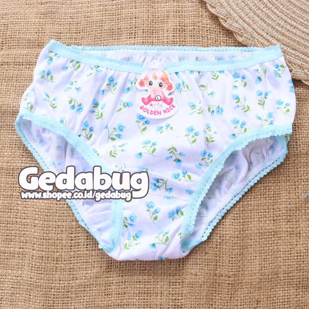 6 Pcs - Celana dalam anak Golden Nick 043 Print Tepi Renda | CD anak Girl | Gedabug