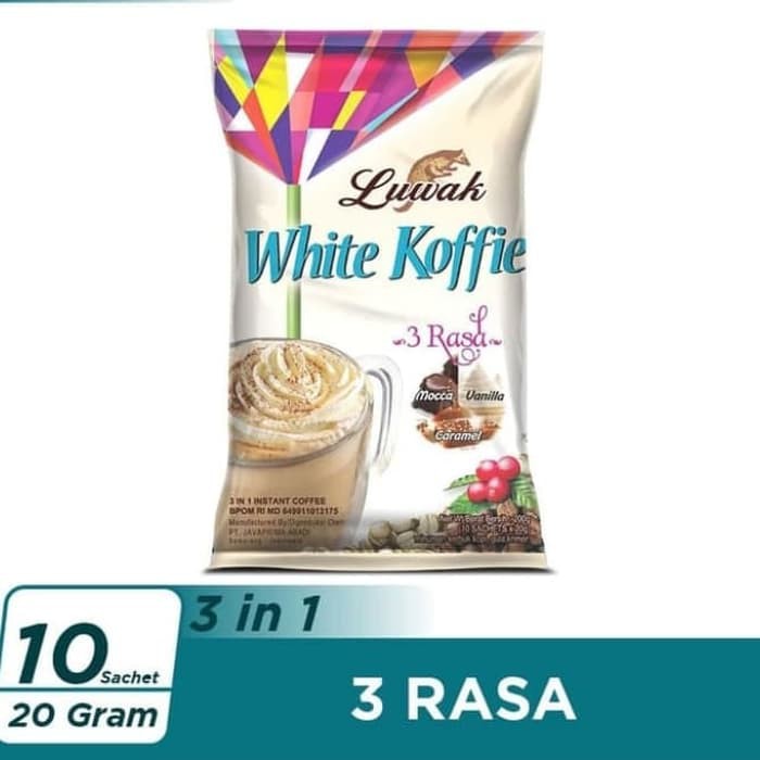 

Luwak White Koffie Mix / Kopi Instant 3 Rasa (Mocca, Vanilla, Caramel ) Bag 10x20gr