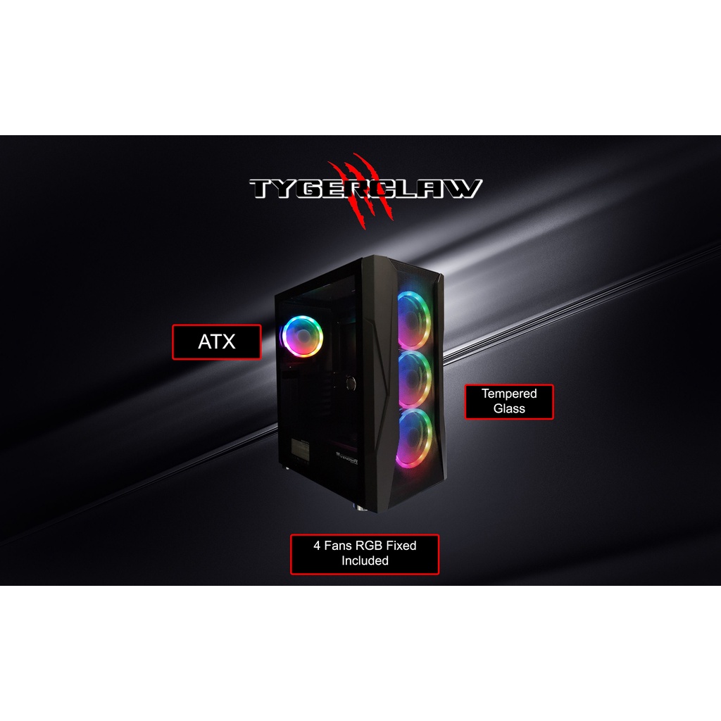 CASING VENOMRX TYGERCLAW - ATX Tempered Glass 4X12CM RGB Fan Fancy_makassar