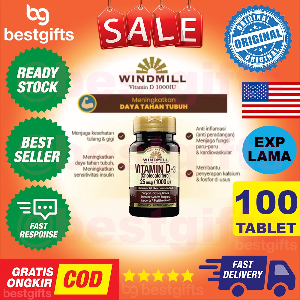 WINDMILL VITAMIN D3 1000 IU VIT D 1000IU KEKEBALAN DAYA TAHAN IMUN TUBUH TULANG KUAT 100 TABLET