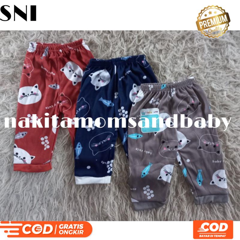 Celana panjang bayi motif newborn,3-6 dan 6-12 bulan per 3pcs SNI promo 9.9