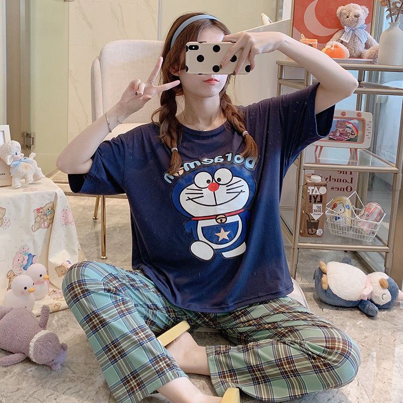 Piyama OverSize Bahan Kaos Lengan Pendek Baju Tidur Wanita