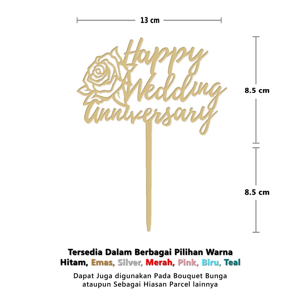 Cake Topper / Topper Kue - HAPPY WEDDING ANNIVERSARY ROSE - Hiasan Kue