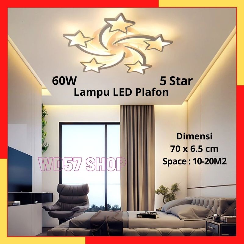 Lampu LED Hias Plafon Gantung Modern Minimalis Remot Kontrol Langit Atap Plafond Tempel Rumah 5 Bint