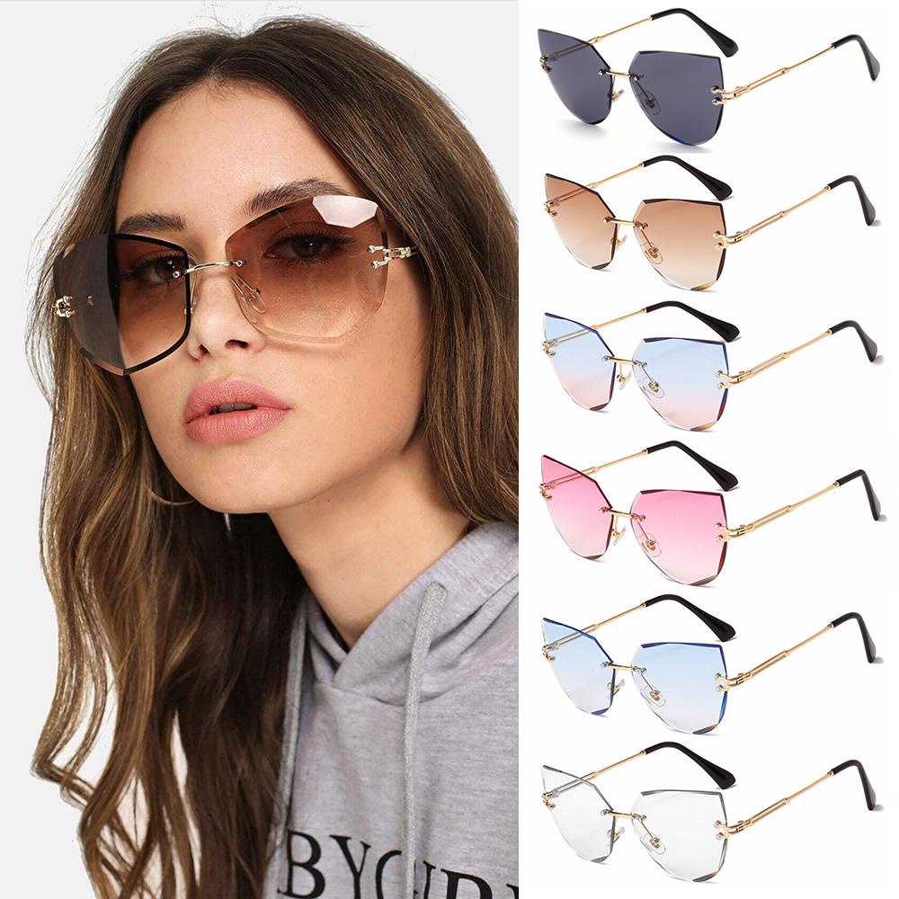 Lily Cat Eye Kacamata Hitam Cutting Lensa Eyewear Frameless Kacamata Wanita Metal Sunglasses