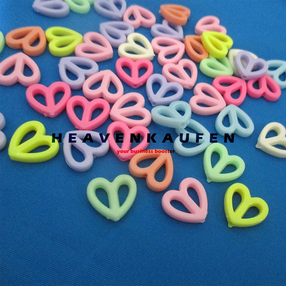 Manik Manik Beads Heart Love Hati Type B Plastik 1,5 cm Diameter Lubang 1,5 ,mm Mix Warna Per Pack isi 50 Pcs