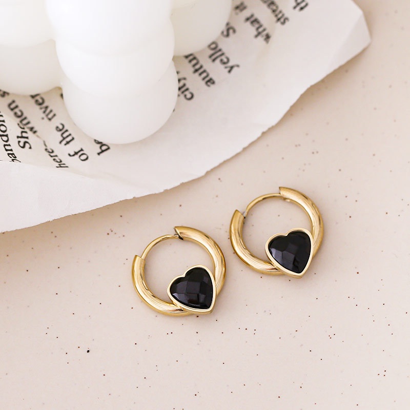 Anting hoop zircon love titanium korea anti karat