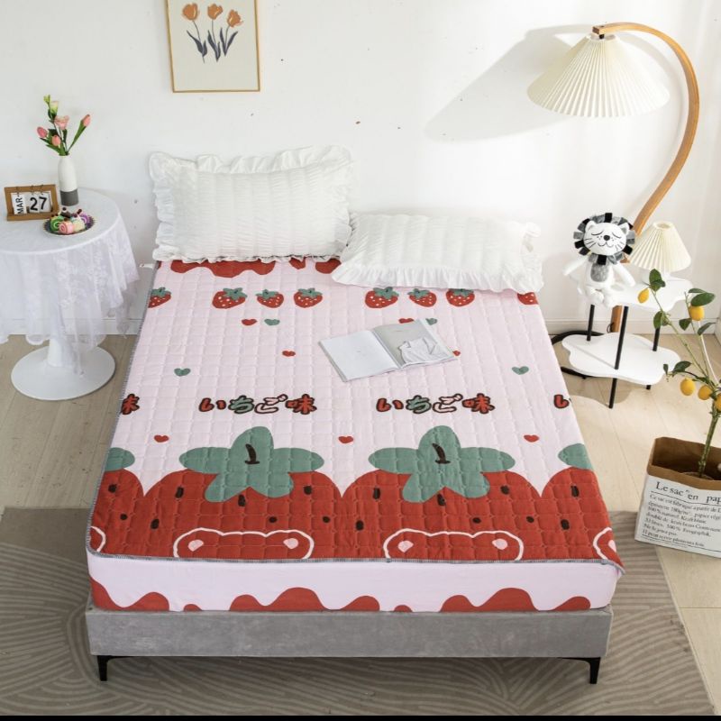 sprei sulthan waterproof ukuran 160x200cm motif karakter-Pink strobery besar