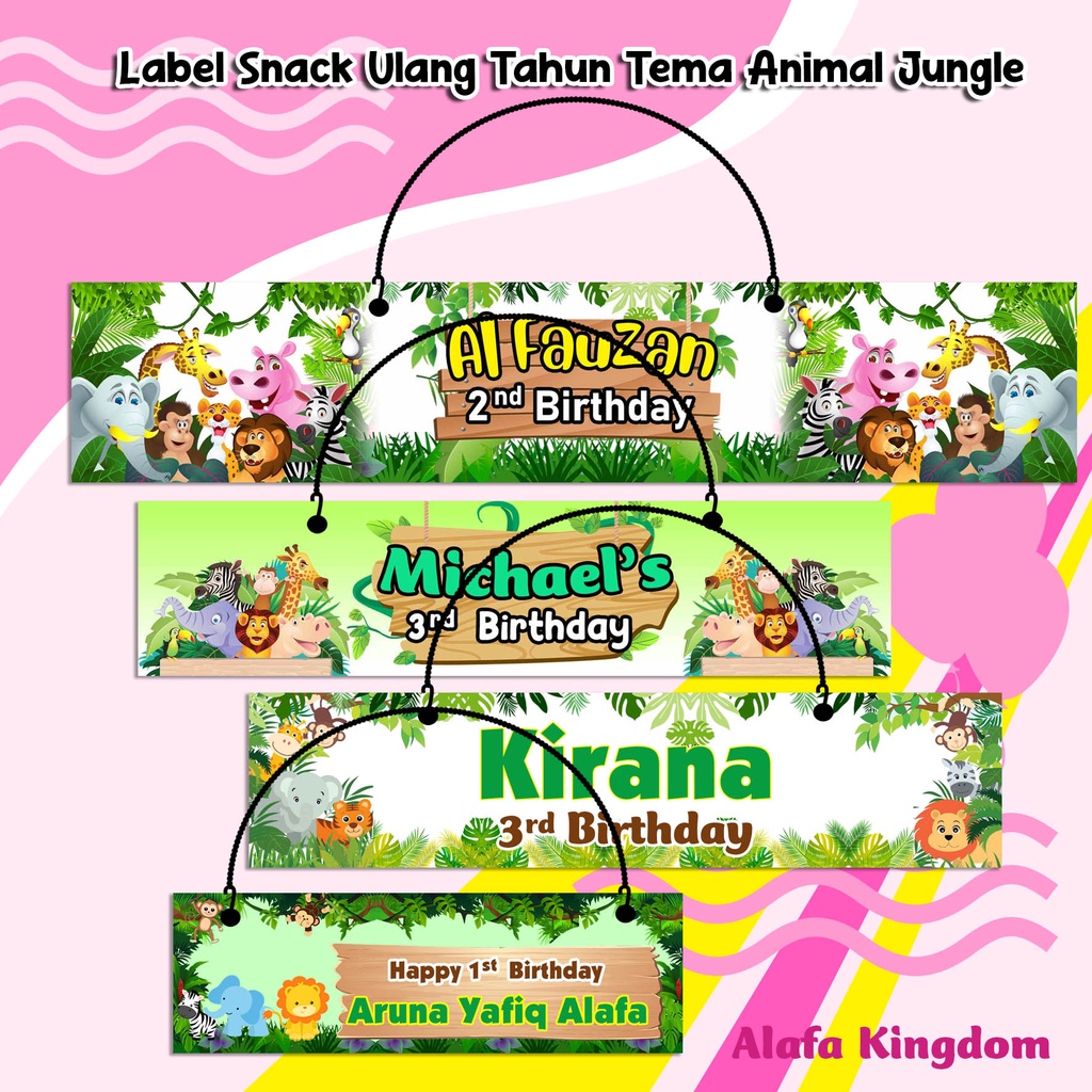 

AlafaKingdom Label Snack Ulang Tahun Tema Animal Jungle / Tas Label Bingkisan Ultah Anak