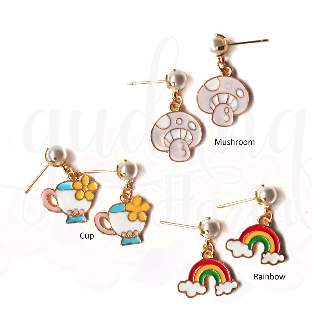 Anting Korea Stud Tea Party Series Rainbow Mushroom Cup Flower GH 203524