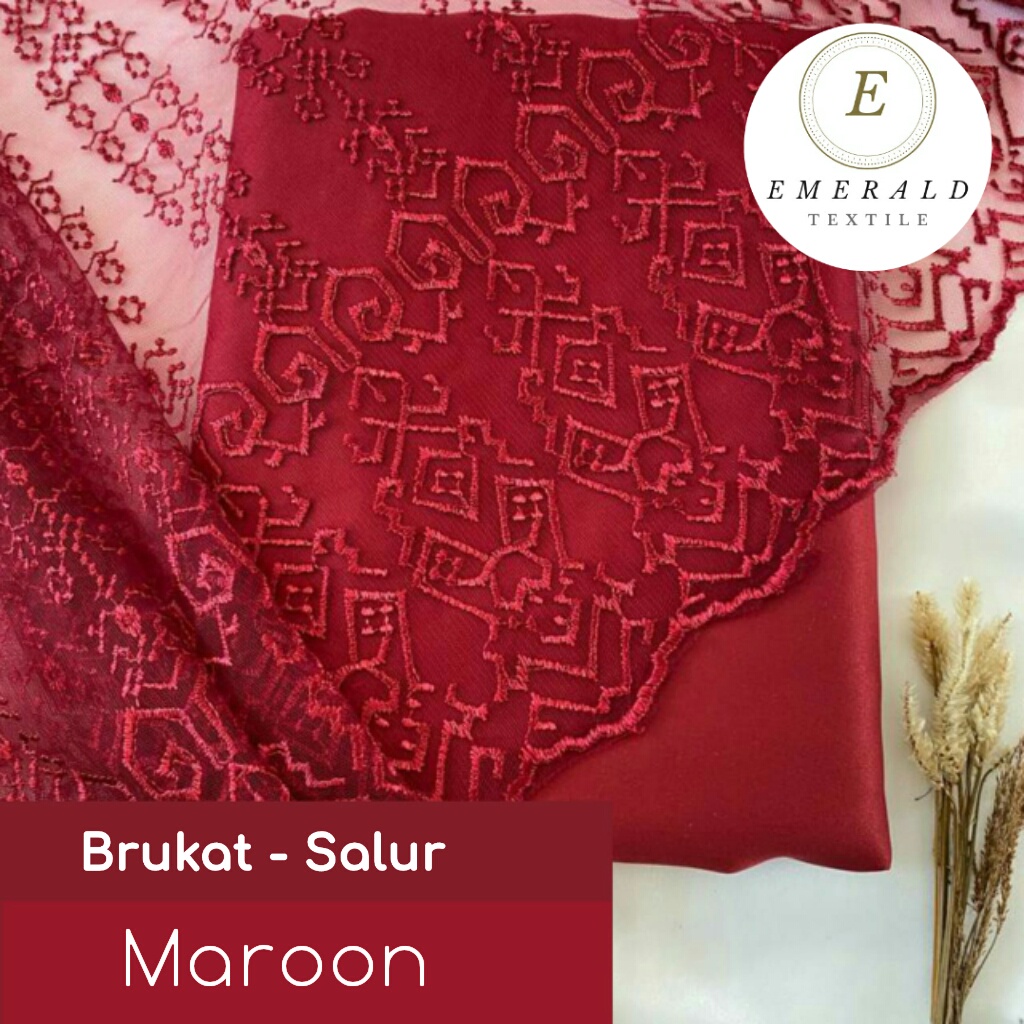 SETENGAH METER Kain Brokat Tile Prancis Bahan Kebaya Motif Salur - Maroon ( HARGA PER 50cm KAIN )