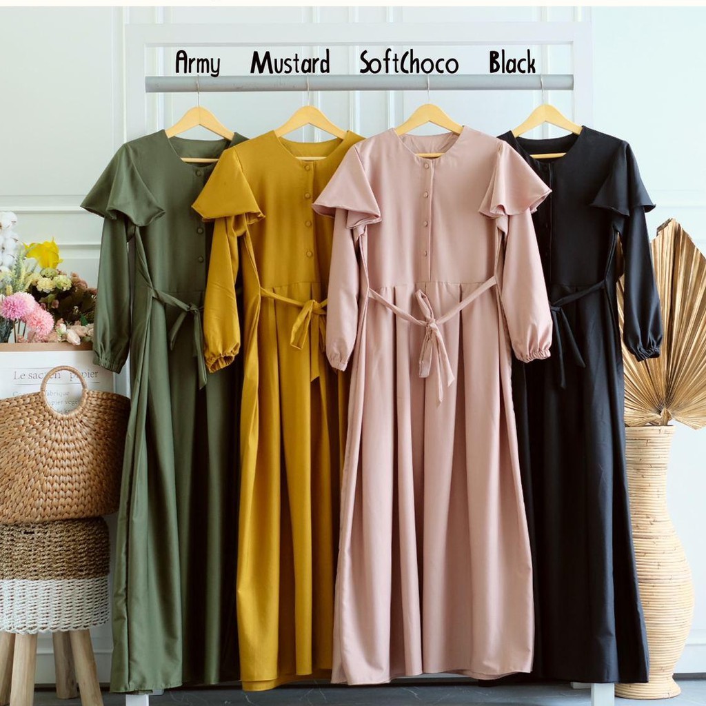 Alanda Button Dress/Dress Busui/Dress Ld 100/Gamis Polos Busui/Gamis Lebaran