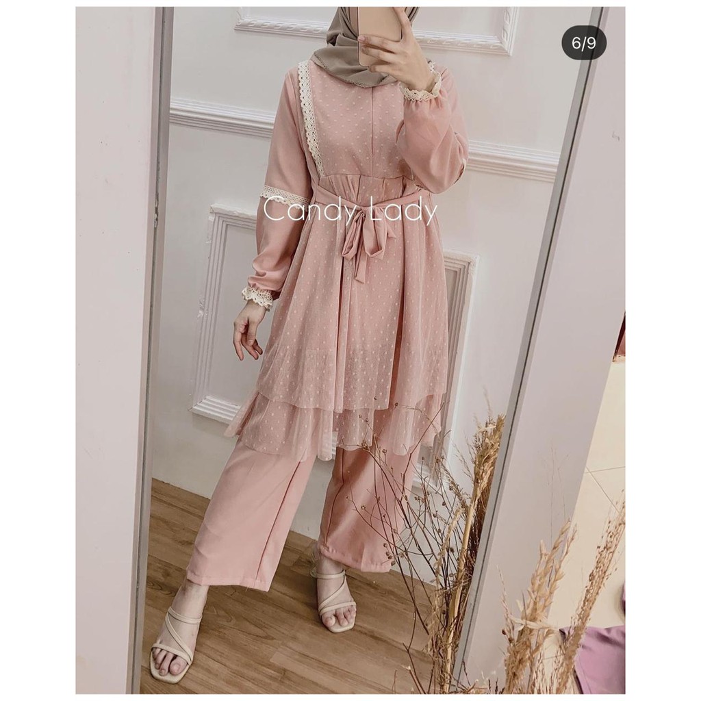 KANYA LACE TUNIC ORGANZA / KOMBINASI TUTU MEWAH  / ONE SET TUNIK