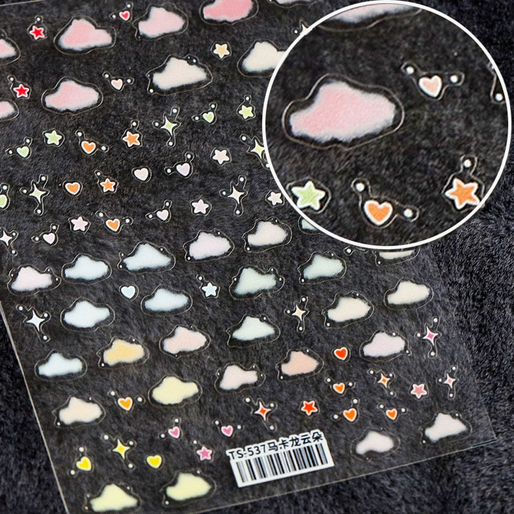 ELEGANT Spring Summer New 3D Nails Sticker Elegant Nail Decoration Nail Foil Decals Heart Salon Thin Transparent Five-pointed Star Japanese Cloud Star Rainbow DIY Nail Art