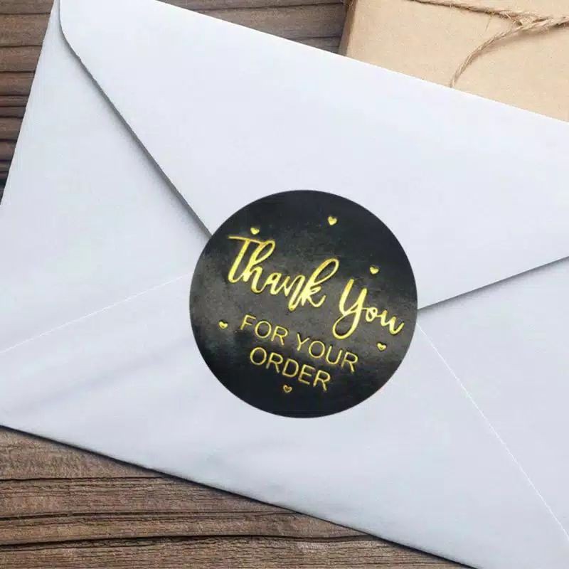 

500pcs stiker Label Sticker Thank You For Your Order Black Gold Segel Kemasan Packaging Sealer Dus Box Hampers