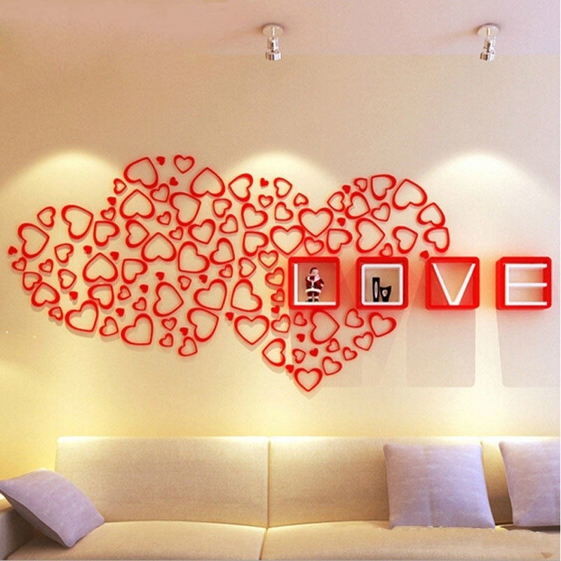 3D Wall Sticker Model HEART LOVE bahan kayu ringan Dekorasi Interior