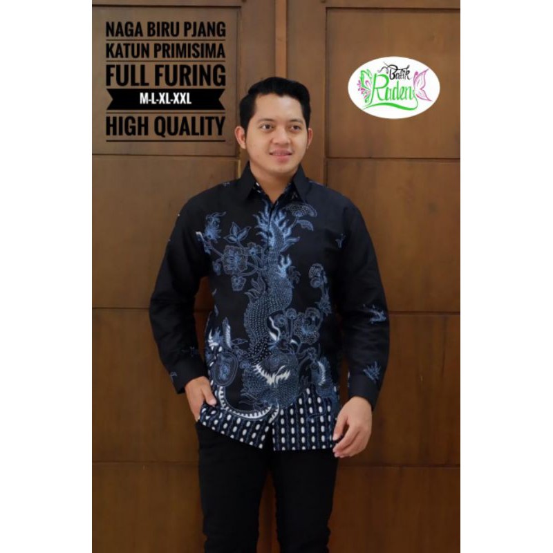 NAGA BIRU kemeja batik pria full furing batik solo pria lengan panjang dan pendek