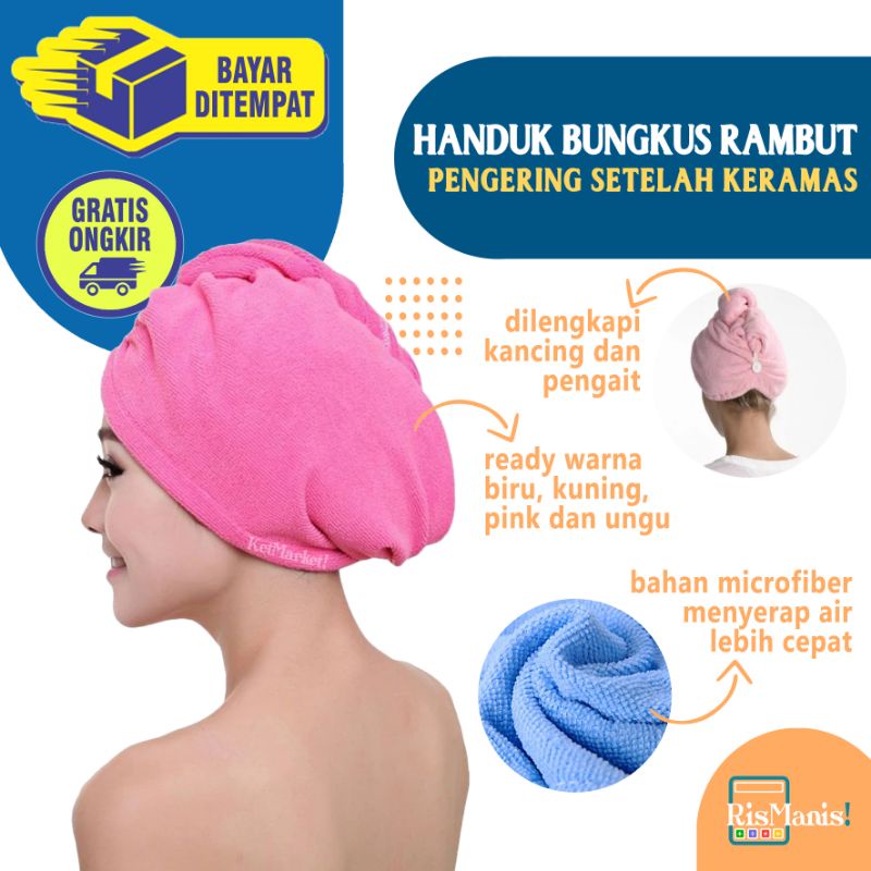 HAIR DRYING WRAP TOWEL - Handuk Keramas Topi Mandi Turban Pembungkus Rambut Microfiber Cepat Kering