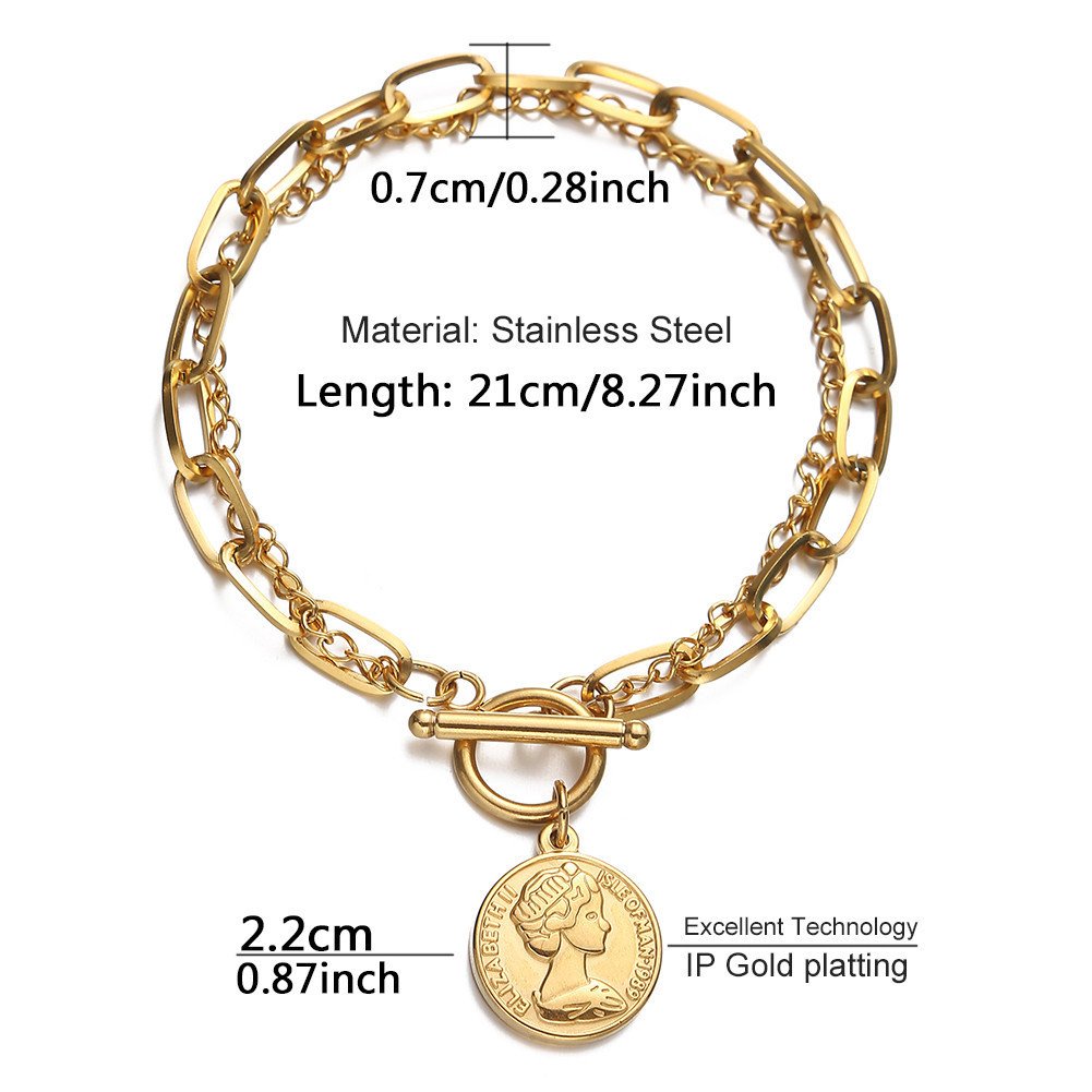 AY(CN) Retro Multilayer Bracelet Korean Ins Style Chain Coin Couple Accessories Custom Jewelry Personalized Cool Gifts