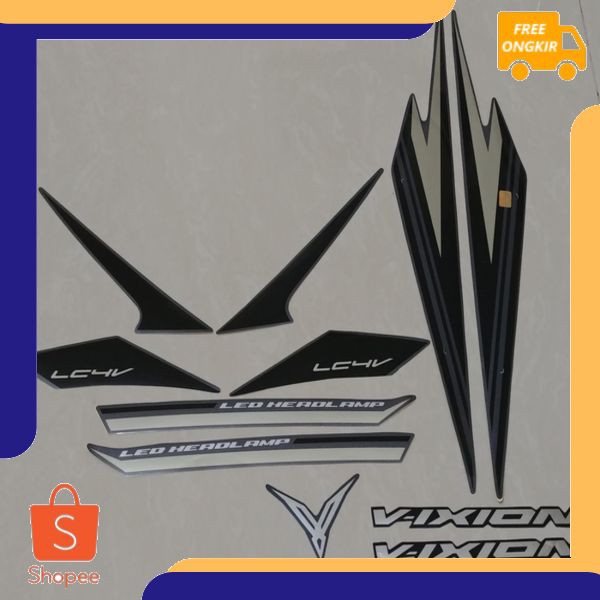 Stiker Bodi & Lis Body & Striping Vixion 2017-2018 Hitam Gold