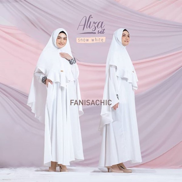 GAMIS SET IBU MENYUSUI Busui - Aliza SET Fanisachic Baju Muslim Plus jilbab Syar'i fanisa chic putih biru cream krem