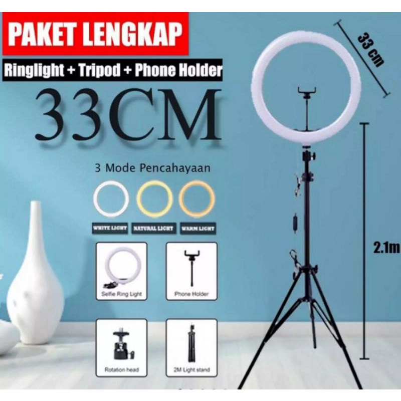 Ring Light LED 33 cm + tripod paket komplit vloger