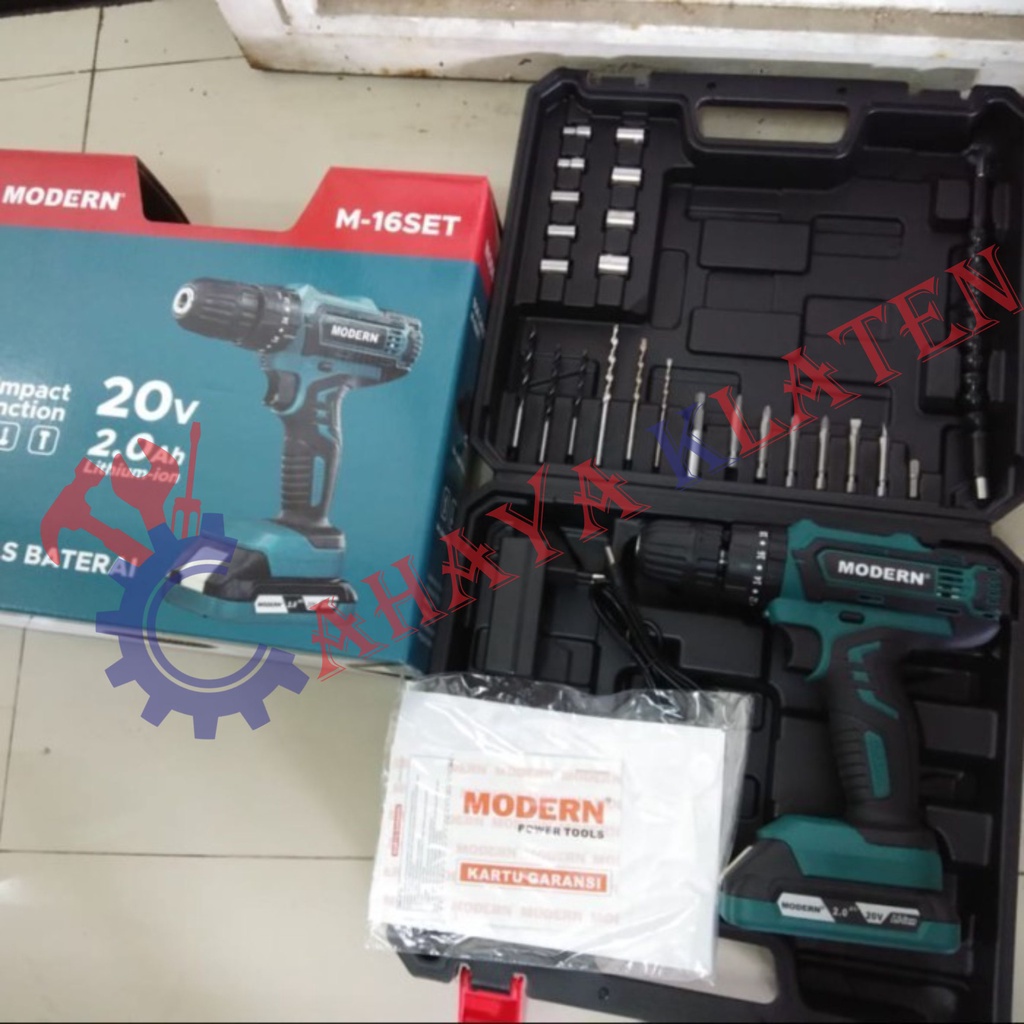Mesin Bor Tembok Baterai Modern M16 SET Cordless Impact Drill