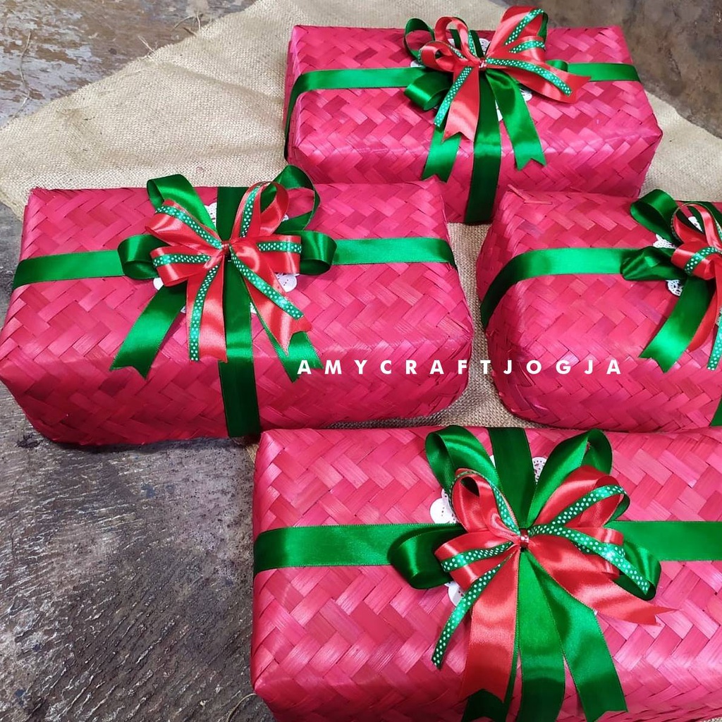 [SPESIAL NATAL] Besek 30 x 15 cm Warna Pita Natal/Besek Unik/Besek Lucu/Besek Makanan/Packaging Maka