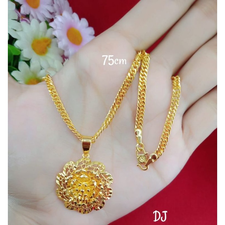 Kalung liontin bunga emas muda aksesoris perhiasan wanita dewasa emas muda kadar 35%