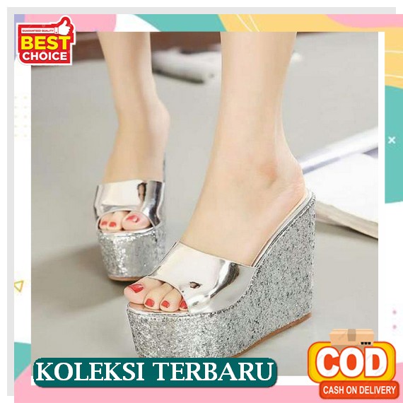 Sandal Wanita Wedges Premium Murah Kekinian Style Trendy Wejes Cewek Perempuan Karet Korea Branded I