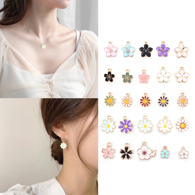 40 Pcs Liontin Kalung Gelang Dan Anting Bahan Alloy Enamel Bentuk Bunga Daisy Handmade