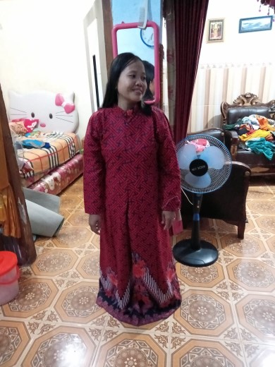 Batik Couple Keluarga Sania Ruffle Ori Ndoro Jowi Dnt Motif Bata Merah