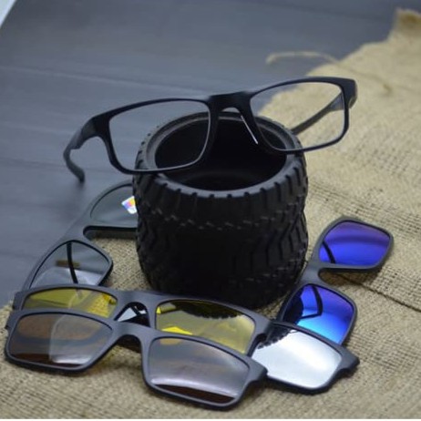 frame kacamata minus KACAMATA pria CLIP ON 5 lensa hitam