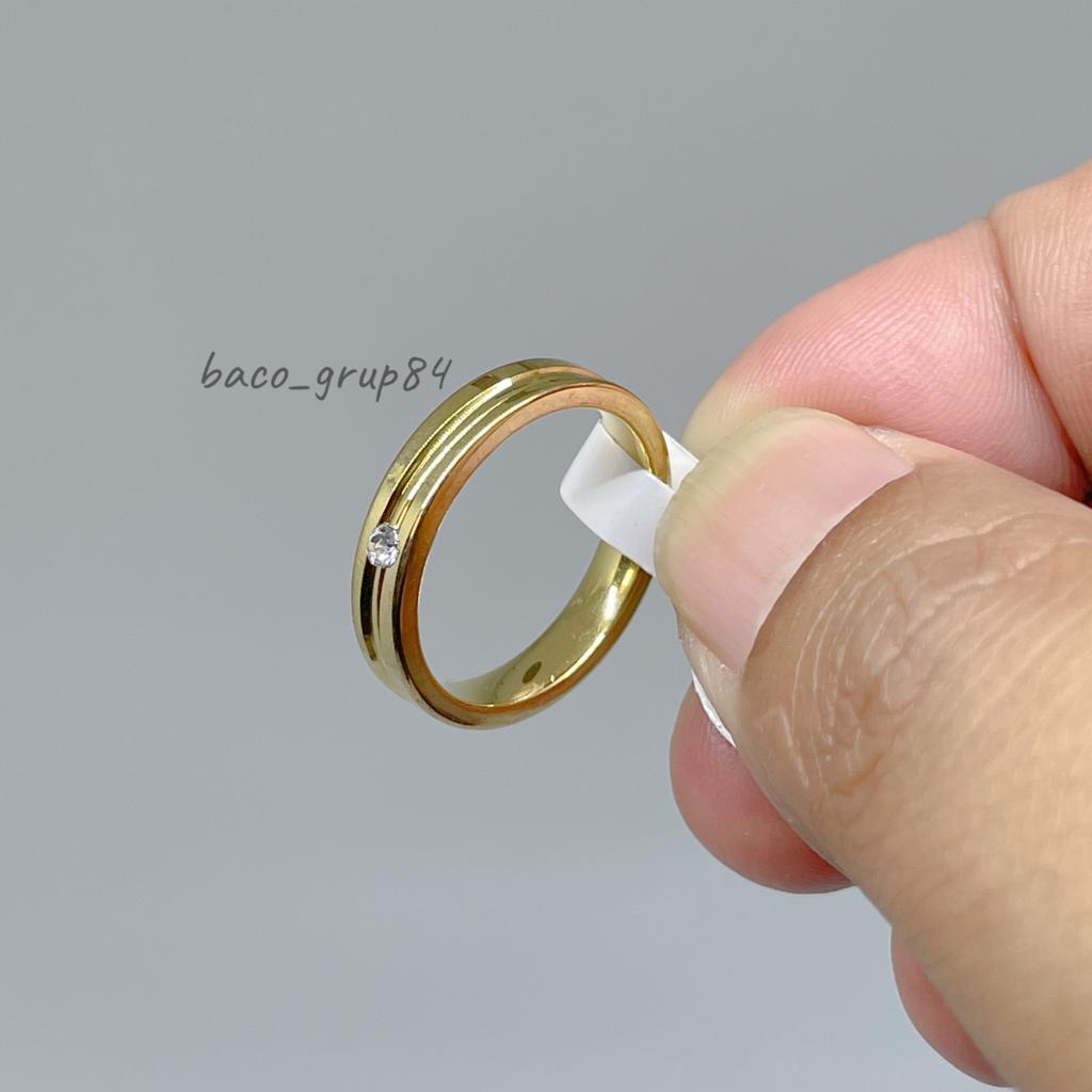 Cincin Titanium Gold Polos C28 Mata Satu Awet lama Tidak Karatan Cincin Kawin Cincin Tunangan