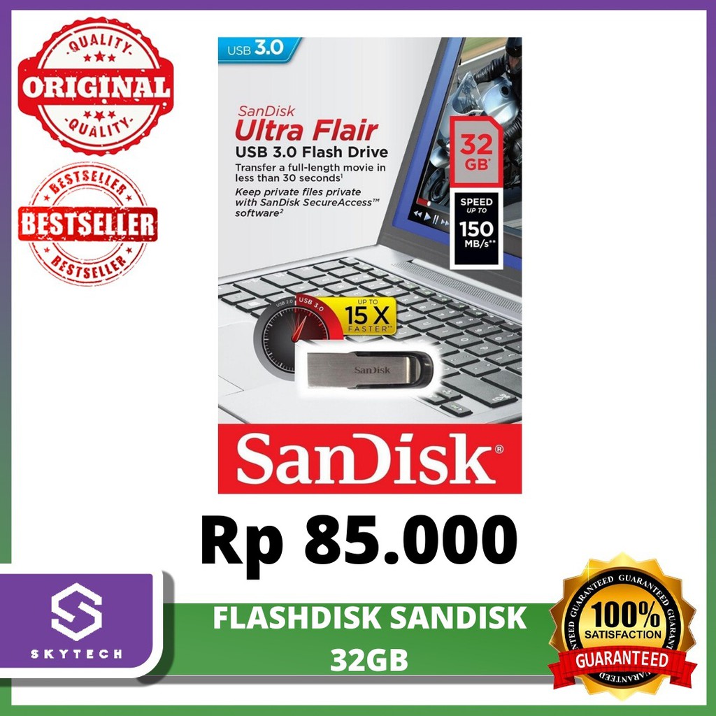 FLASHDISK SANDISK 32GB ULTRA FLAIR USB 3.0 CZ73 ORIGINAL GARANSI RESMI