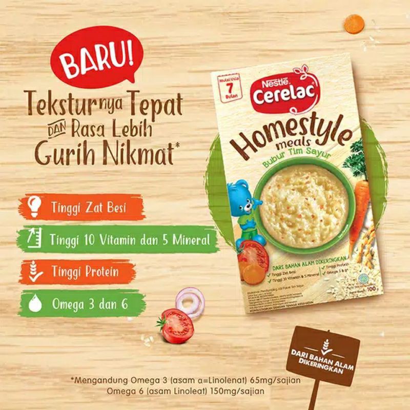 Nestle Cerelac Homestyle Meals Bubur Bayi 100 gram / Tim Ayam Wortel &amp; Tim Sayur / MPASI 6 7 8 bulan+