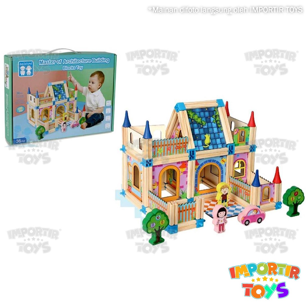 Mainan Anak Blocks Kayu Set Wooden Blocks Rumah Edukasi Bayi Kid Toys