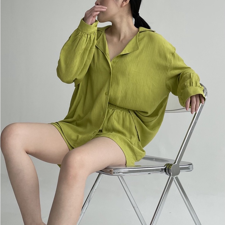 Peach Poppy JASMINE Crinkle Set Premium - Setelan Wanita Celana Pendek Premium