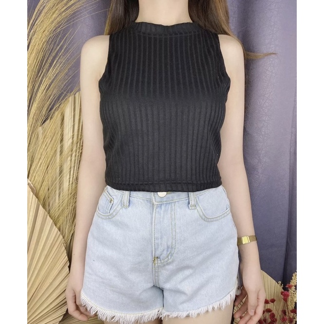 Crop Tank Top korea Halter/Tank top Rib/AURORA CLOTHING