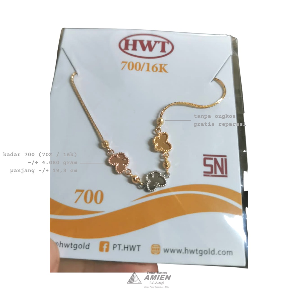 Toko Emas Amien Gelang Emas Asli HWT Kadar 700 (70% / 16K) 4.080 Gram - Bracelet Serut Adjustable Va