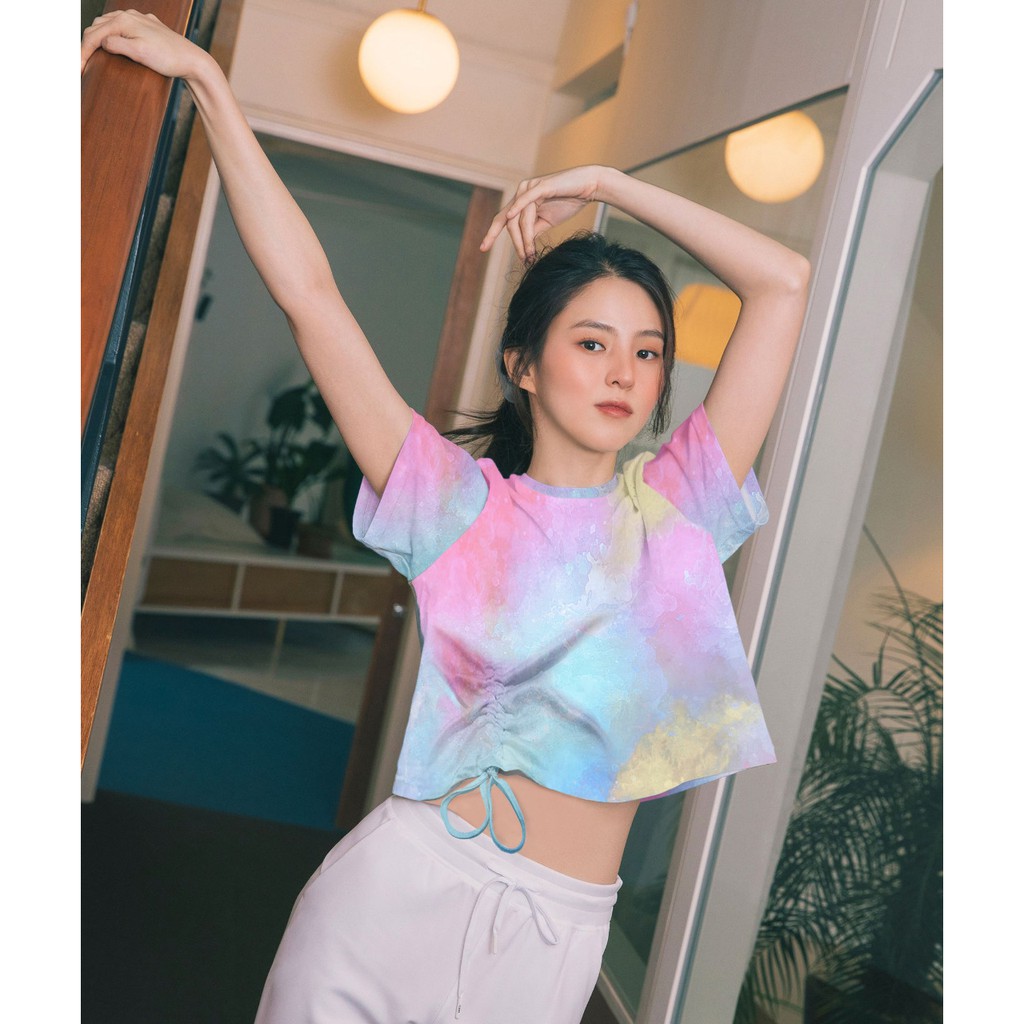 Kaos Crop Tie Dye Tali Serut / T-shirt Tie dye Cotton Candy