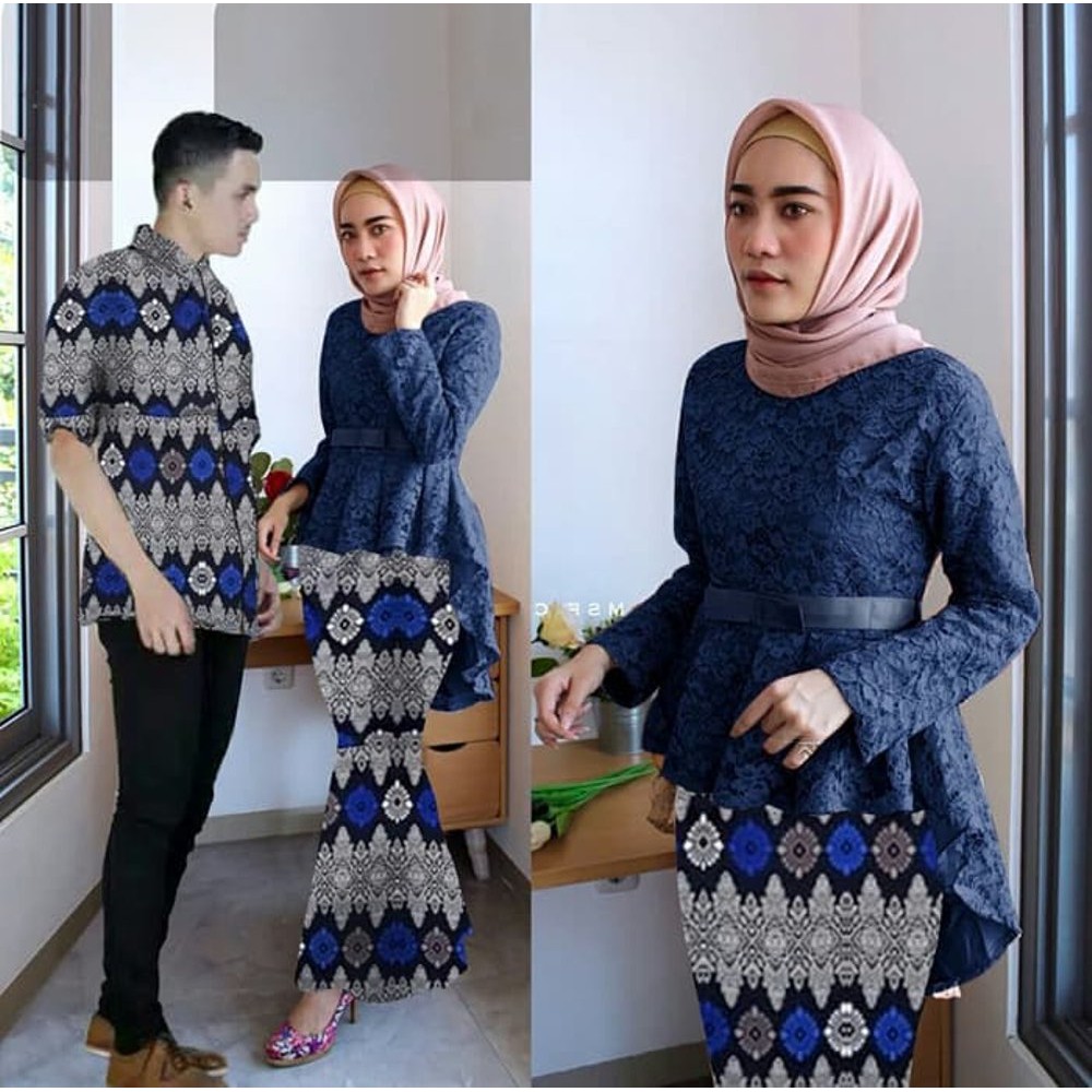NEW PC- Couple Aurora navy Pakaian Couple brukat Batik 0147 RKE -PC