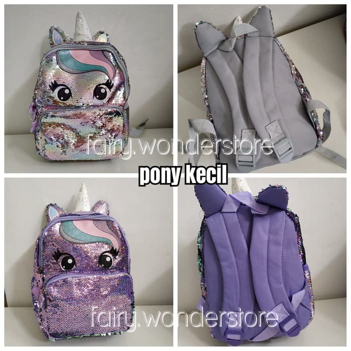 KECIL tas sekolah anak SD TK Paud Cewek Ransel Unicorn Sequin Backpack - Magenta
